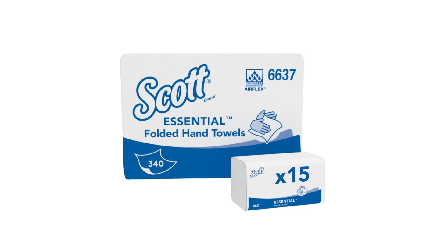 Kimberly Clark Scott Folded White Paper Towel, 186mm, 340 x 15 Sheets