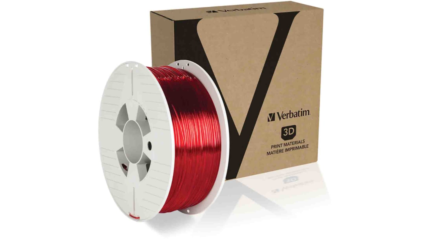 Verbatim PET-G 3D-Drucker Filament zur Verwendung mit 3D-Drucker, Transparent Rot, 1.75mm, FDM, 1kg