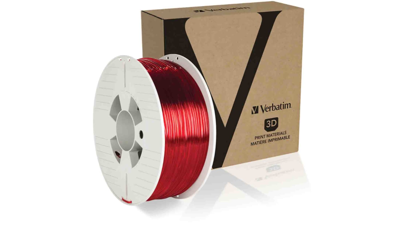 Filamento para impresora 3D FDM, PET-G, 2.85mm, Rojo transparente, 1kg Verbatim