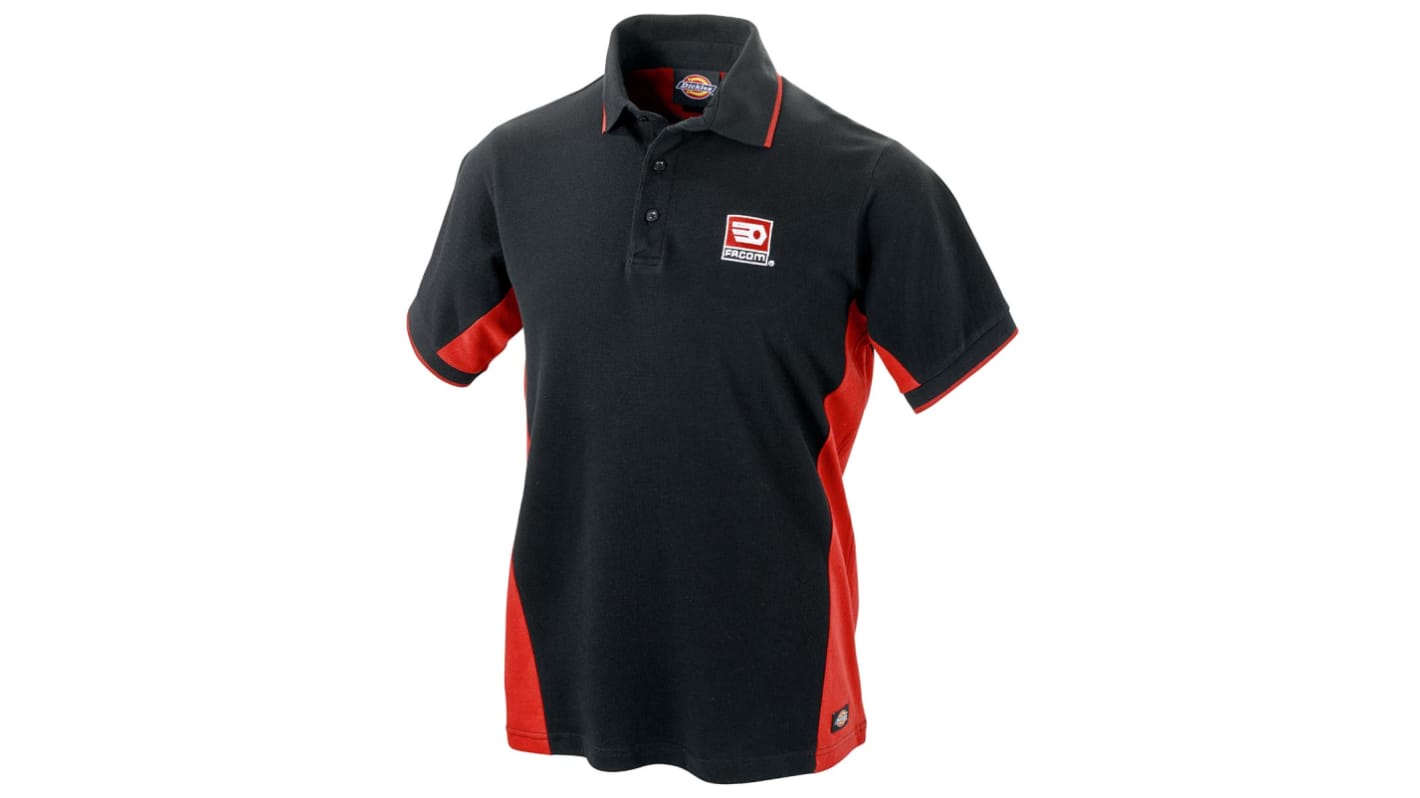 Facom Black/Red Cotton Short Sleeve Polo Shirt, UK- L, EUR- L