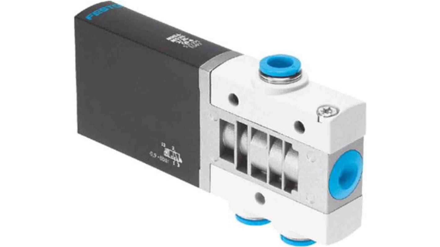 Válvula de solenoide Festo, Serie MHE4, Función 3/2 Closed, Monostable, Sistemas eléctricos, Orificio Pasante