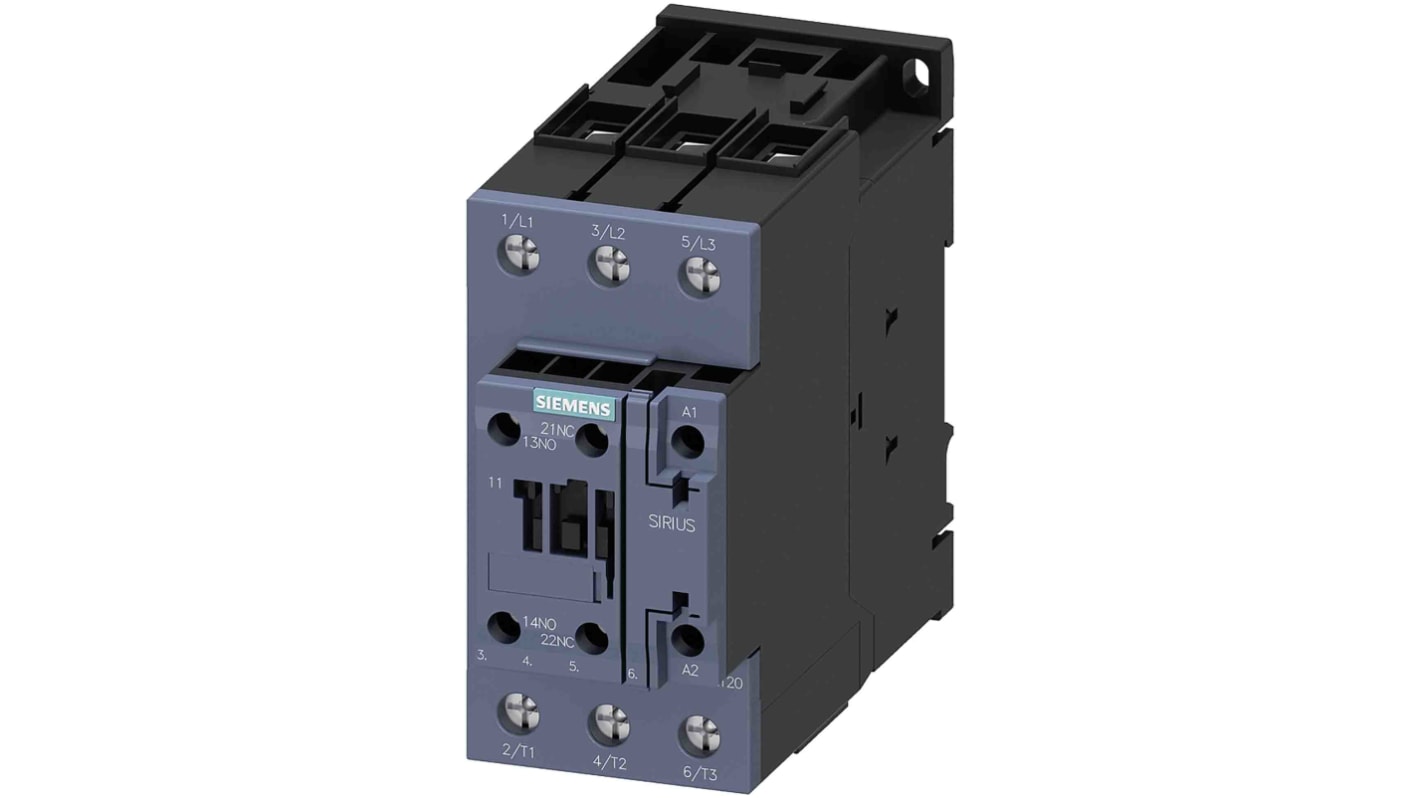 Siemens SIRIUS Contactor, 24 V dc Coil, 3-Pole, 50 A, 22 kW, 1NO + 1NC