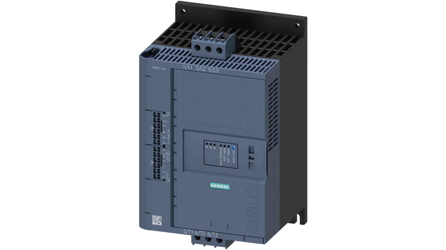 Arrancador suave Siemens 3RW5, 38 A, 480 V ac, 11 kW, trifásico, IP00