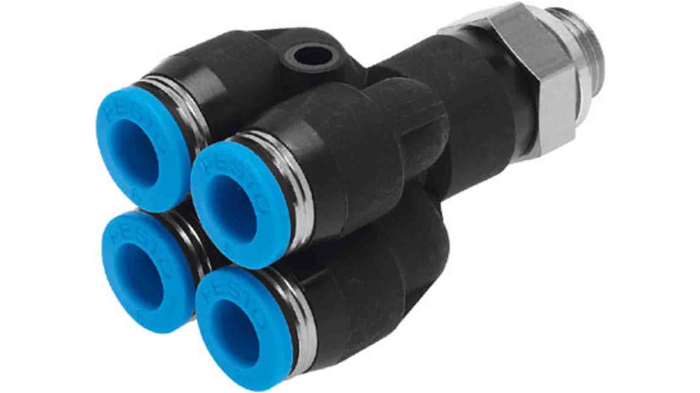 Racor neumático Festo QSQ, Adaptador de rosca a tubo de 4 salidas en Y, con. A Encaje a presión, 4 mm, con. B Encaje a