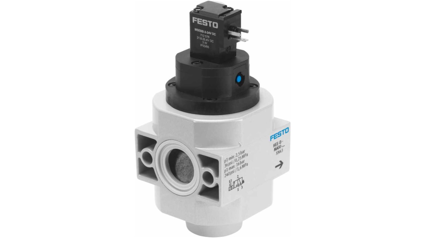 Festo Piloted 3/2 Closed, Monostable Pneumatic Manual Control Valve HEE Series, G 3/8, 3/8in, 172962