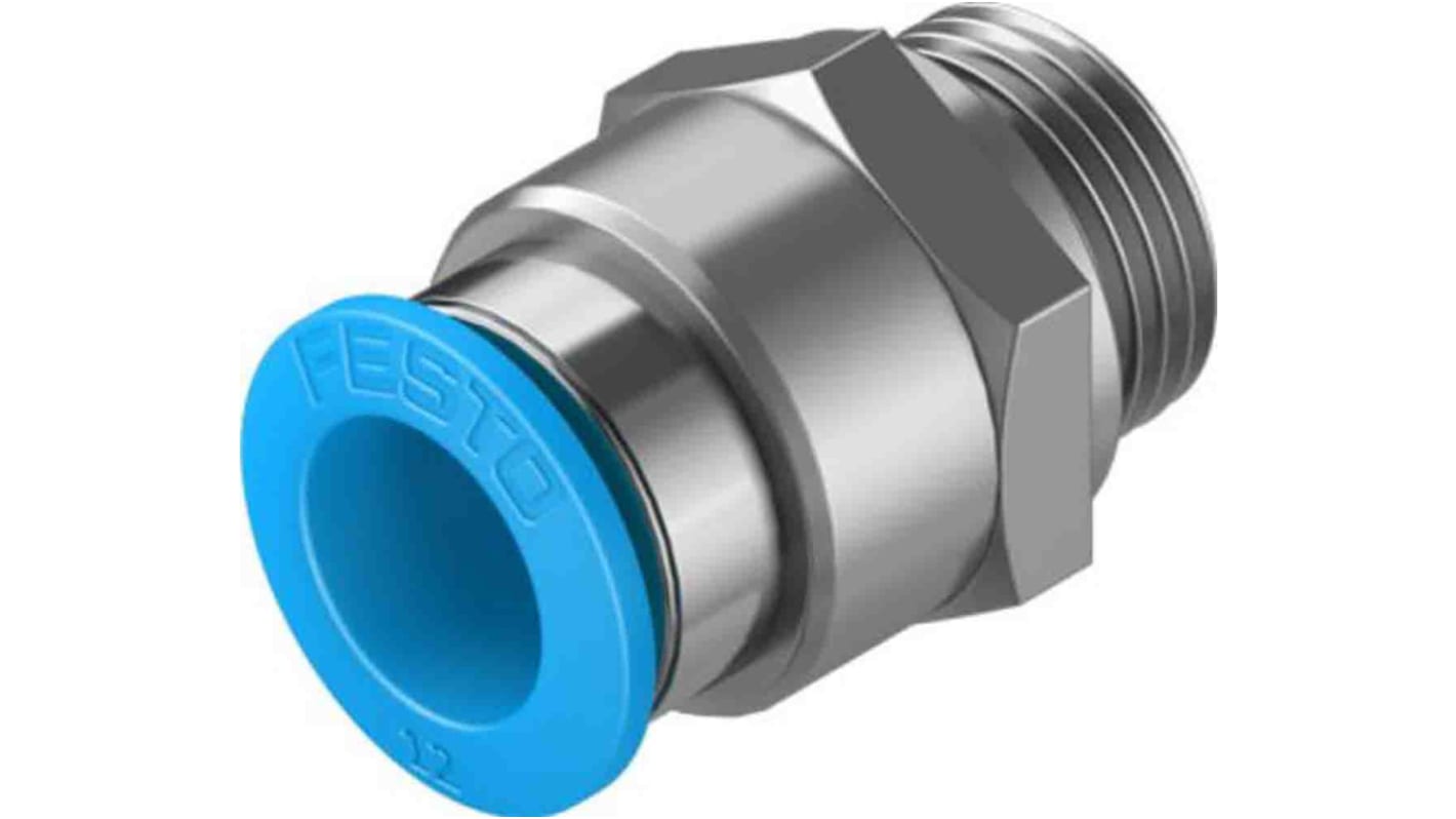 Festo QS Series Straight Threaded Adaptor, G 3/8 Male to Push In 12 mm, Threaded-to-Tube Connection Style, 132045