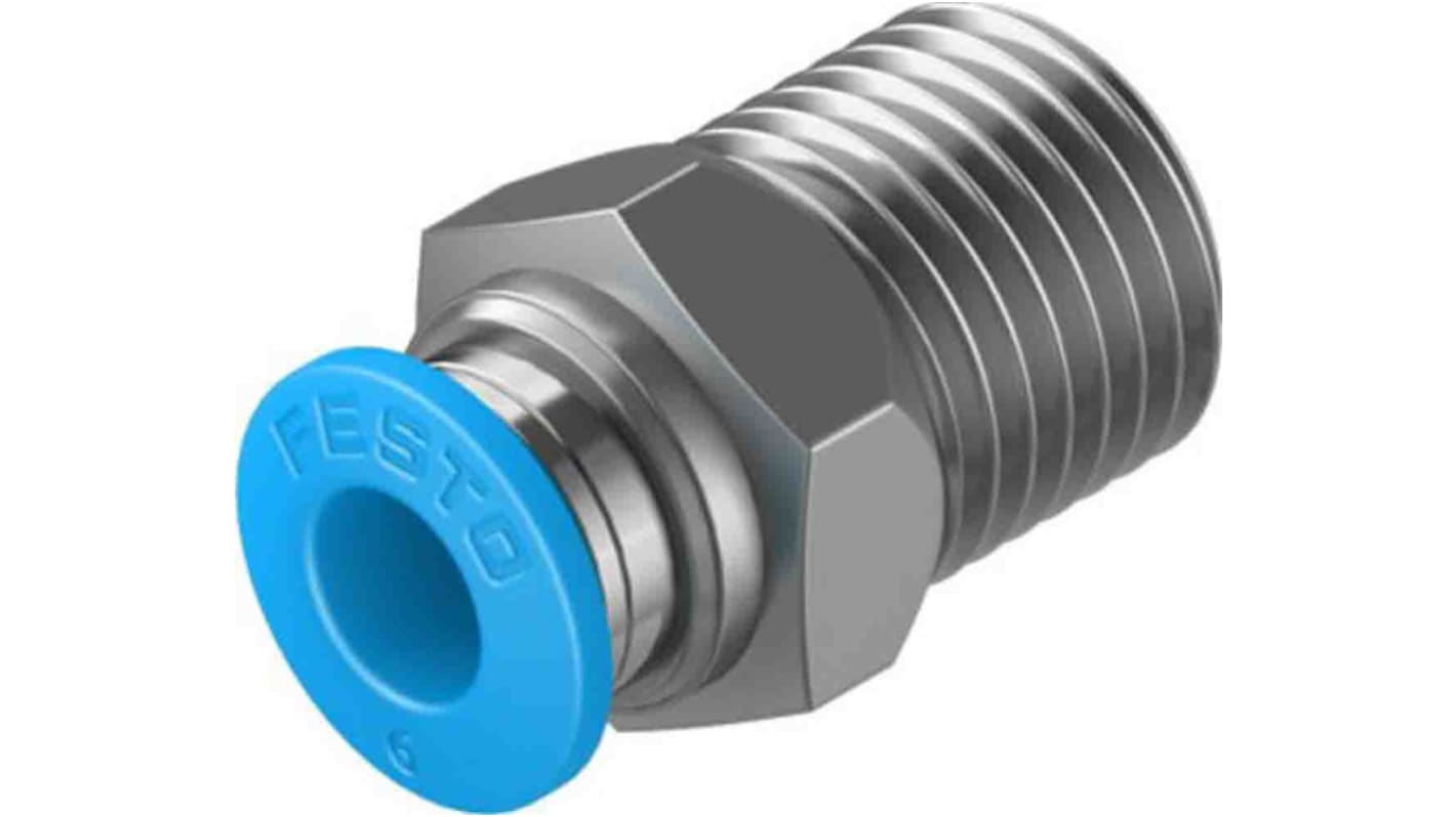 Festo Straight Threaded Adaptor, R 1/4 Male to Push In 6 mm, Threaded-to-Tube Connection Style, 130677