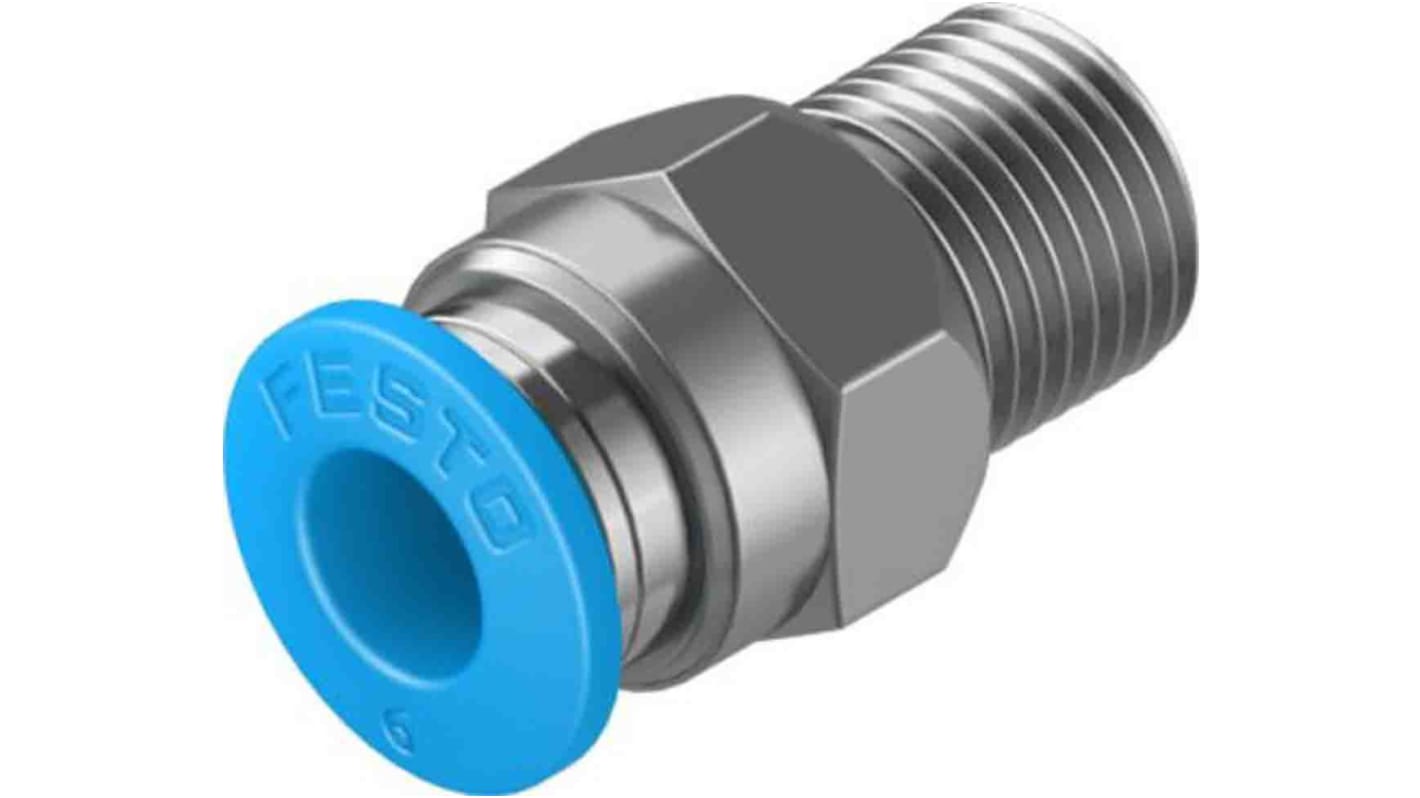 Festo Straight Threaded Adaptor, R 1/8 Male to Push In 6 mm, Threaded-to-Tube Connection Style, 130675