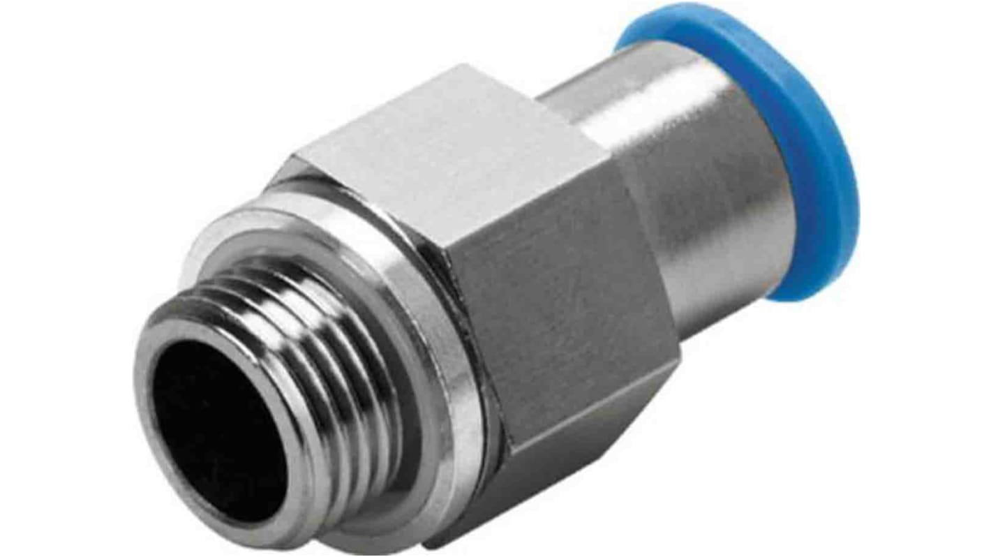 Festo Straight Threaded Adaptor, G 1/8 Male to Push In 6 mm, Threaded-to-Tube Connection Style, 186295