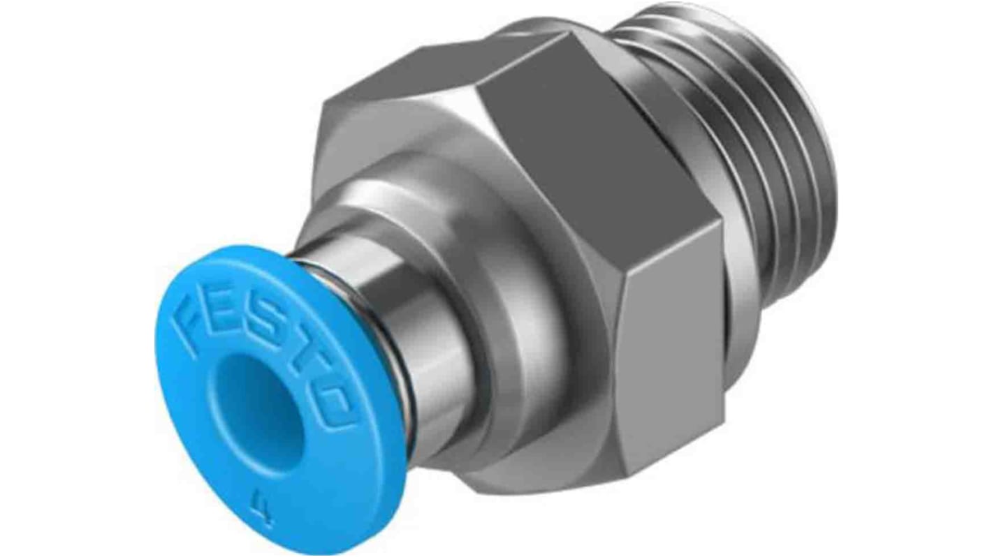 Festo Straight Threaded Adaptor, G 1/8 Male to Push In 4 mm, Threaded-to-Tube Connection Style, 132036