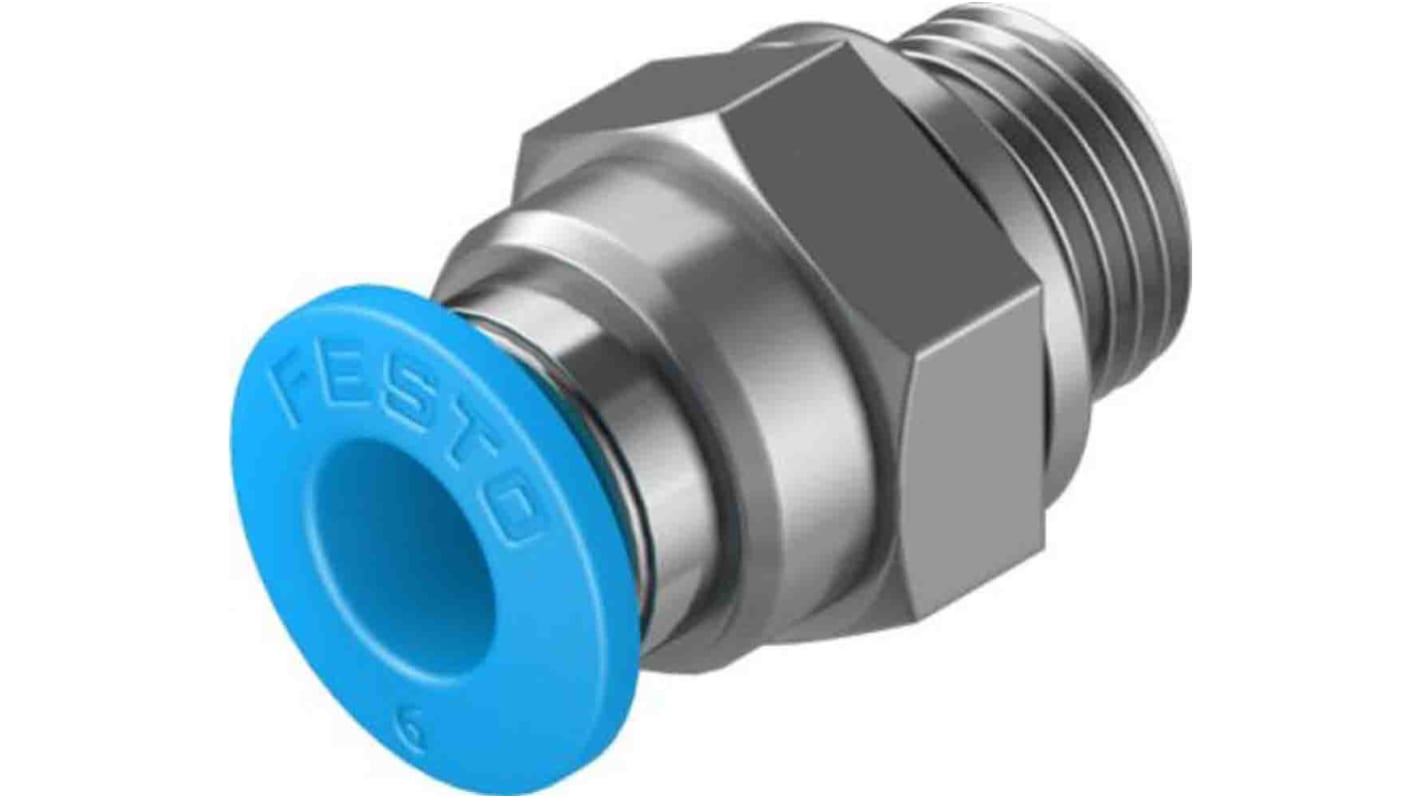 Festo Straight Threaded Adaptor, G 1/8 Male to Push In 6 mm, Threaded-to-Tube Connection Style, 132037