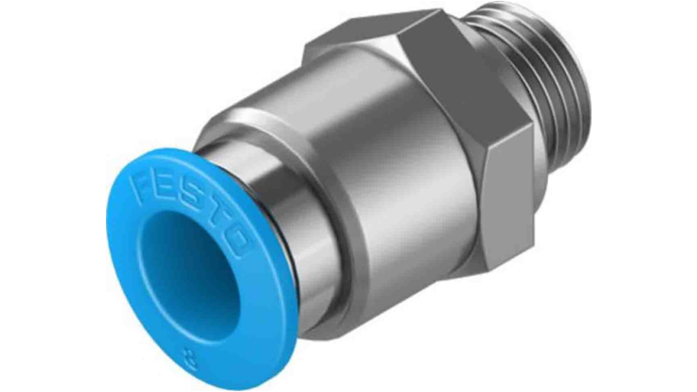 Festo Straight Threaded Adaptor, G 1/8 Male to Push In 8 mm, Threaded-to-Tube Connection Style, 132038