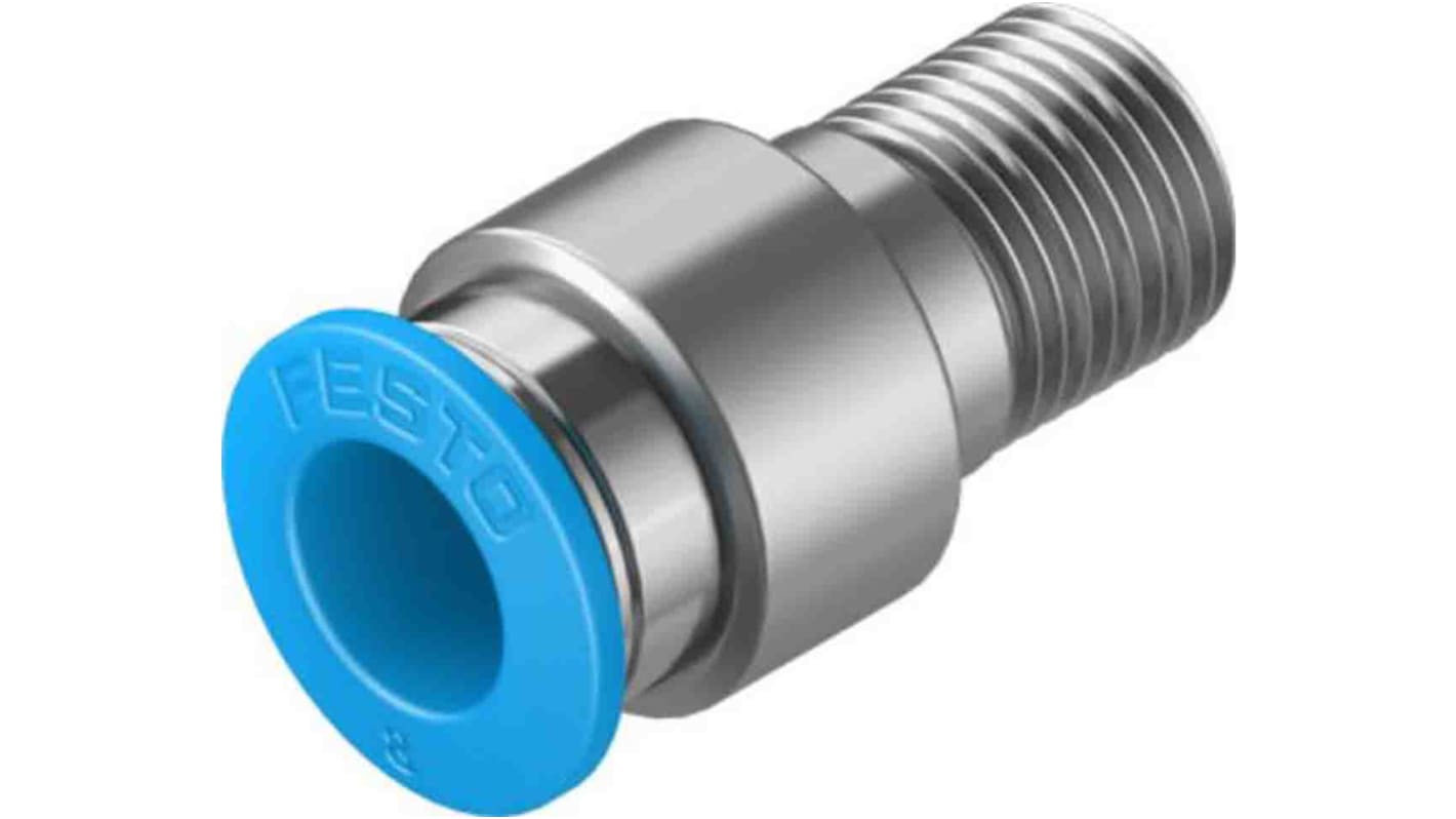 Festo Straight Threaded Adaptor, R 1/8 Male to Push In 8 mm, Threaded-to-Tube Connection Style, 133187