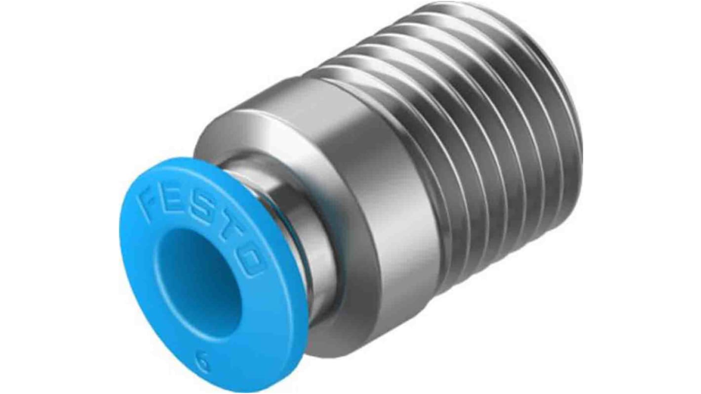 Festo Straight Threaded Adaptor, R 1/4 Male to Push In 6 mm, Threaded-to-Tube Connection Style, 133193