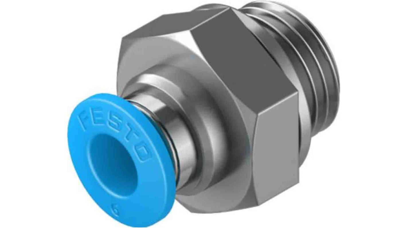 Festo Straight Threaded Adaptor, G 1/4 Male to Push In 6 mm, Threaded-to-Tube Connection Style, 132039