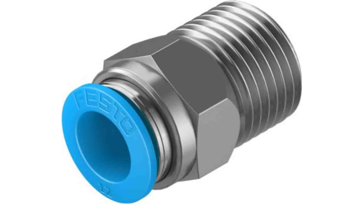 Festo Straight Threaded Adaptor, R 1/2 Male to Push In 12 mm, Threaded-to-Tube Connection Style, 130684