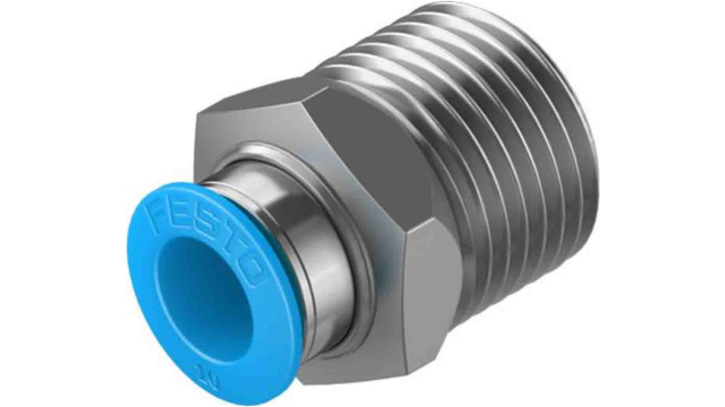 Festo Straight Threaded Adaptor, R 1/2 Male to Push In 10 mm, Threaded-to-Tube Connection Style, 133189