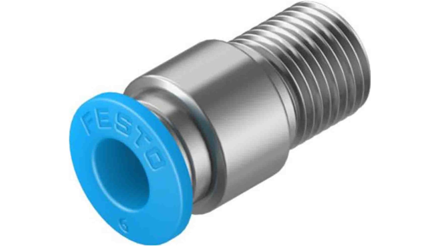 Festo Straight Threaded Adaptor, R 1/8 Male to Push In 6 mm, Threaded-to-Tube Connection Style, 133186