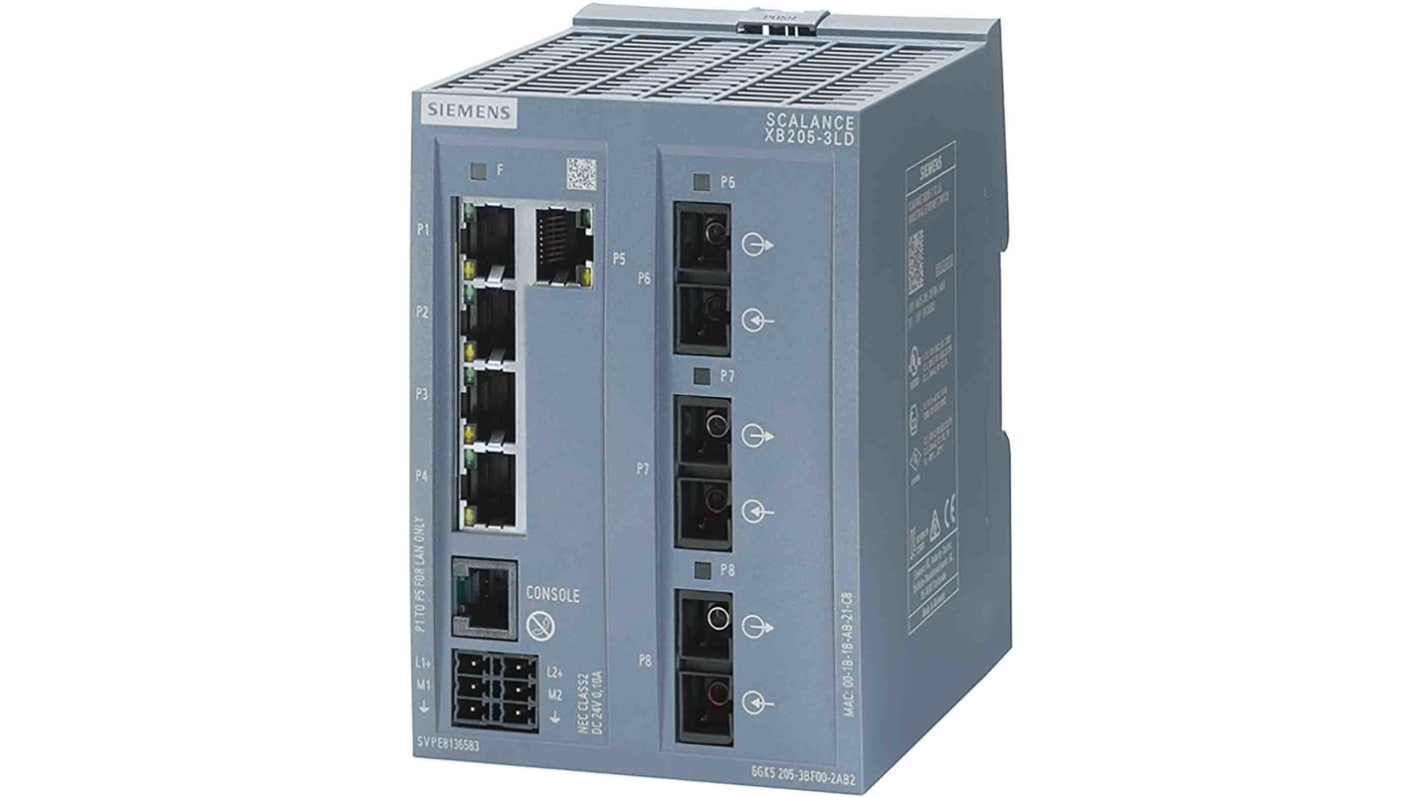 Conmutador Ethernet Siemens 6GK5205-3BF00-2TB2, 5 puertos RJ45, Montaje Carril DIN, 10/100Mbit/s