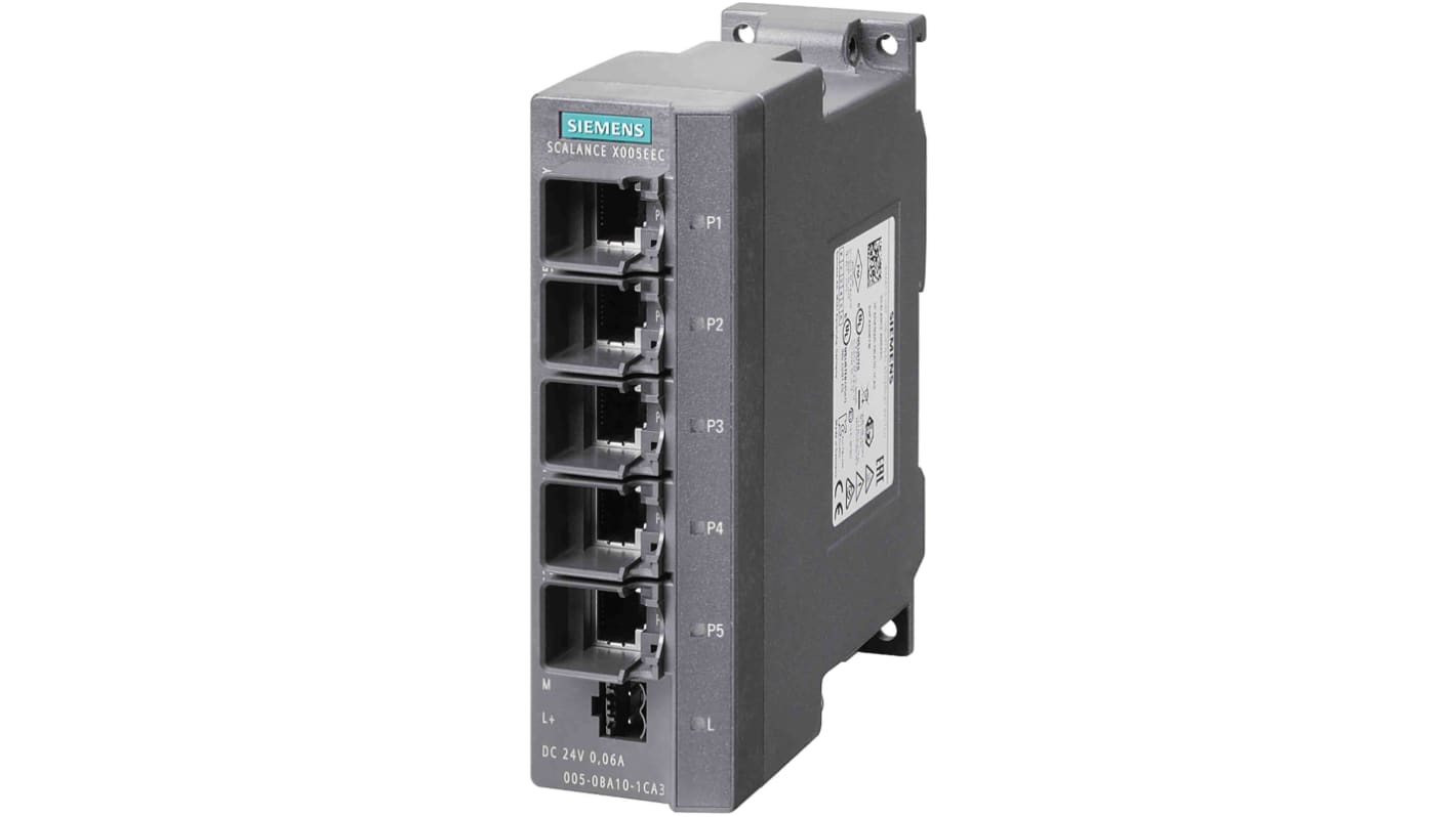 Siemens Ethernet kapcsoló 5 db RJ45 port, rögzítés: DIN-sín, fal, 10/100Mbit/s