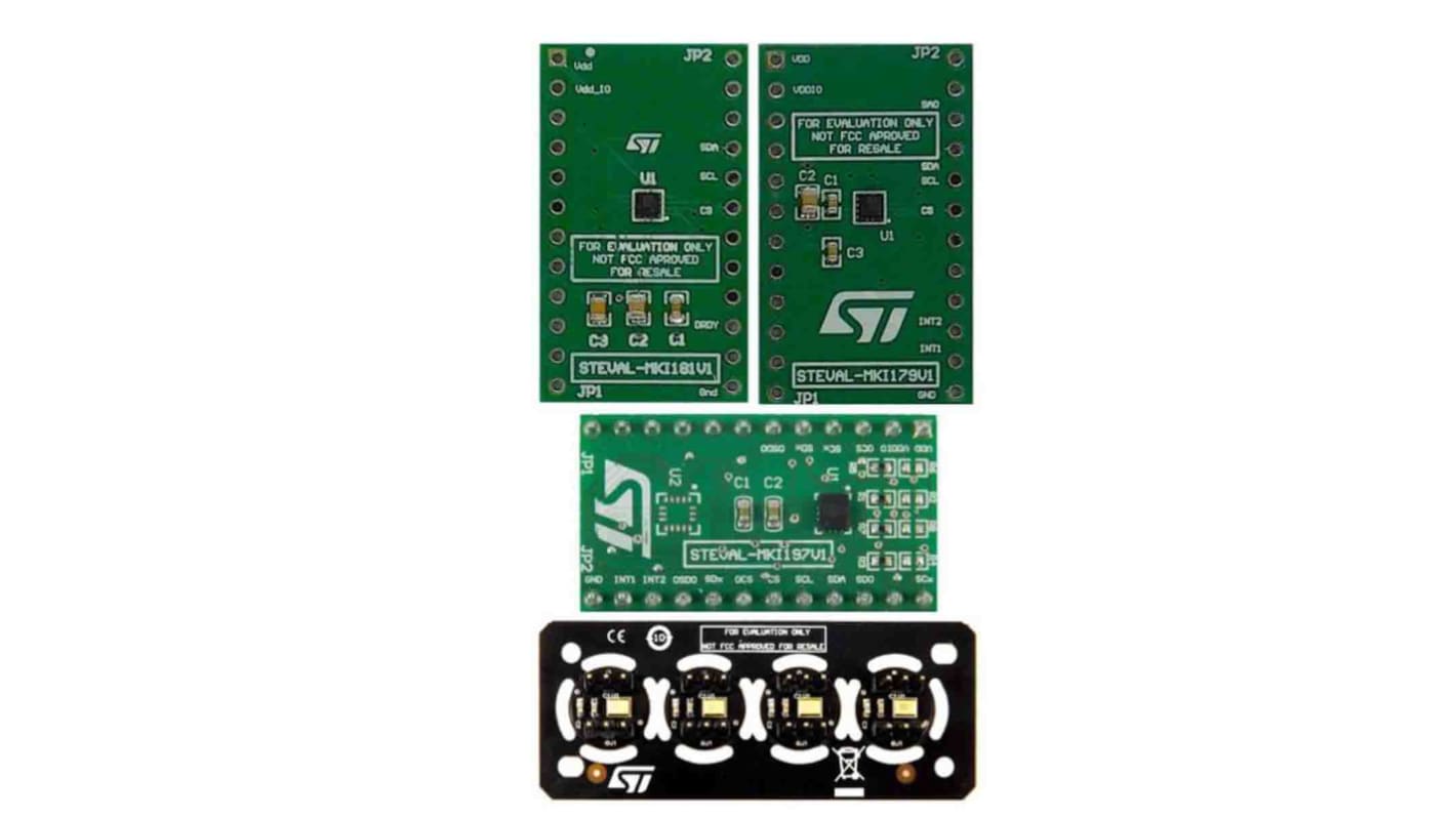 Zestaw rozwojowy czujników, STEVAL-MKIT01V2, do uzytku z: STEVAL-MKIT01V2, Zestaw testowy, MEMS sensor sample kit