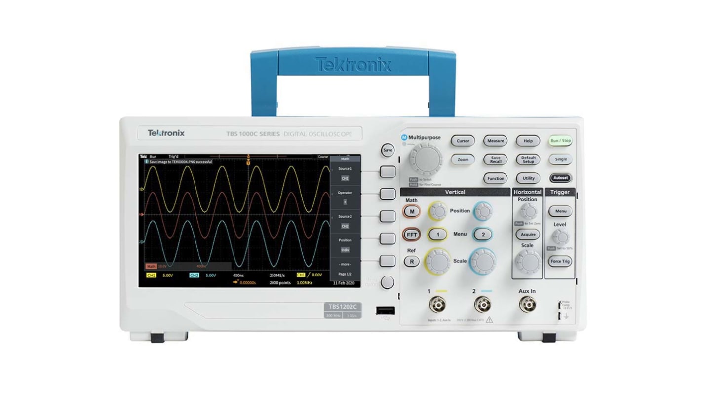 Tektronix TBS1052C TBS1000C Series Digital Portable Oscilloscope, 2 Analogue Channels, 50MHz - RS Calibrated