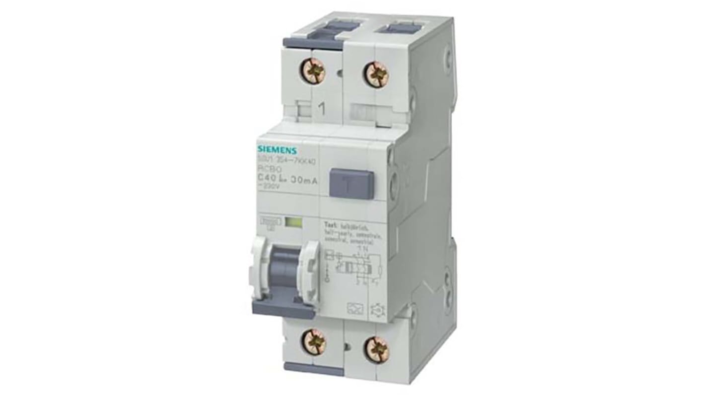 Siemens RCBO Sentron 5SU1 FI/LS-Schalter 16A, 1-polig, Empfindlichkeit 30mA, DIN-Schienen-Montage