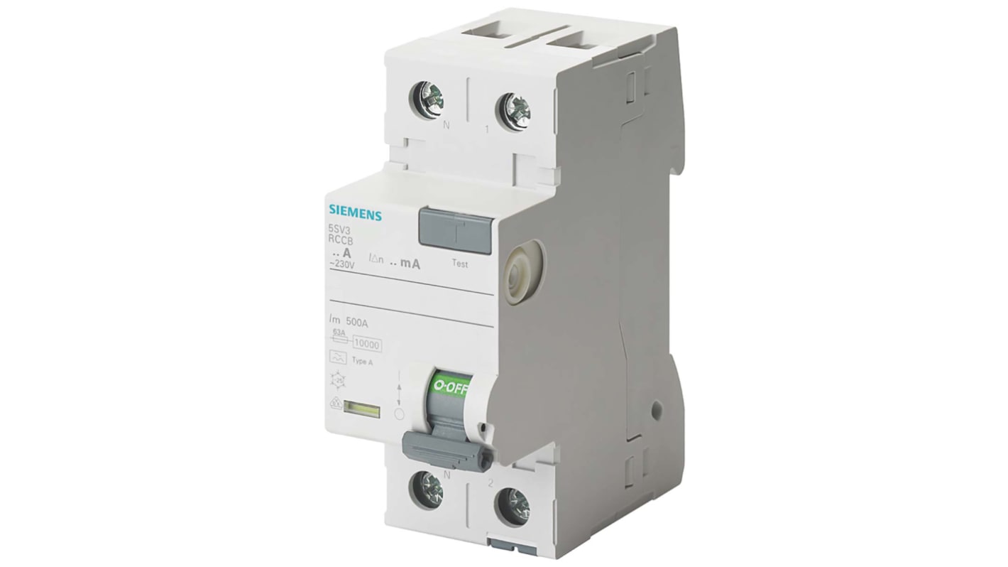 Siemens RCCB 2 pólusú A típusú, 40A, 30mA, 5SV3 sorozat SENTRON 230V ac