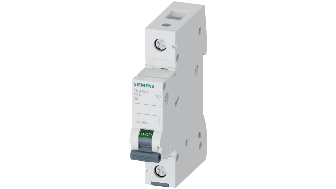 Siemens SENTRON 5SL4 MCB, 1P, 2A Curve B, 10 kA Breaking Capacity