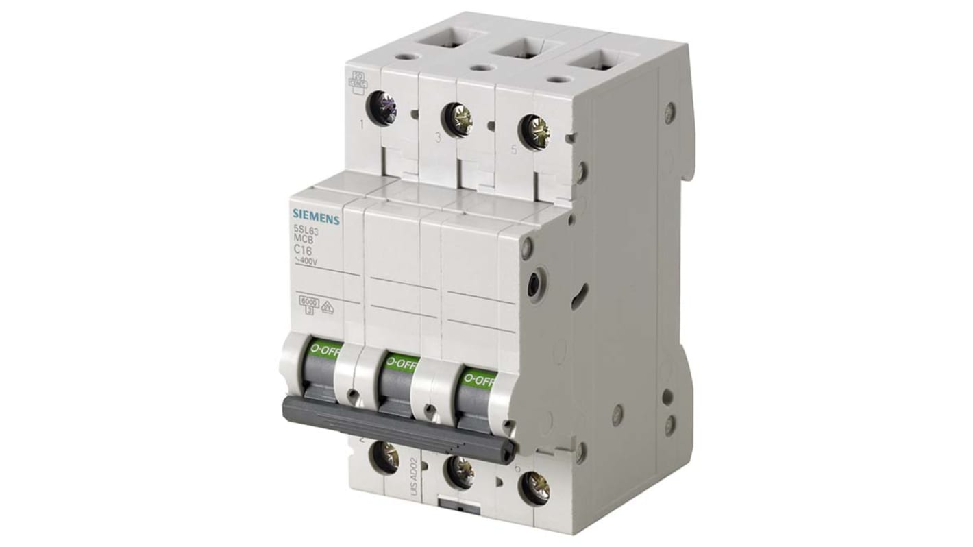 Disjoncteur Siemens 5SL6 3P, 20A, pouvoir de coupure 6 kA, montage rail DIN