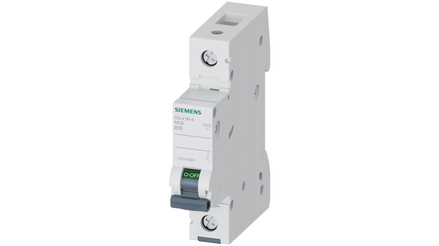 Siemens SENTRON 5SL4 MCB, 1P, 16A Curve B, 10 kA Breaking Capacity