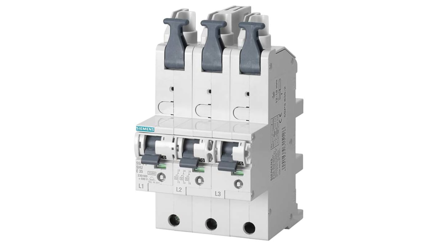 Disjoncteur Siemens 5SP3 3P, 35A, pouvoir de coupure 25 kA, montage rail DIN