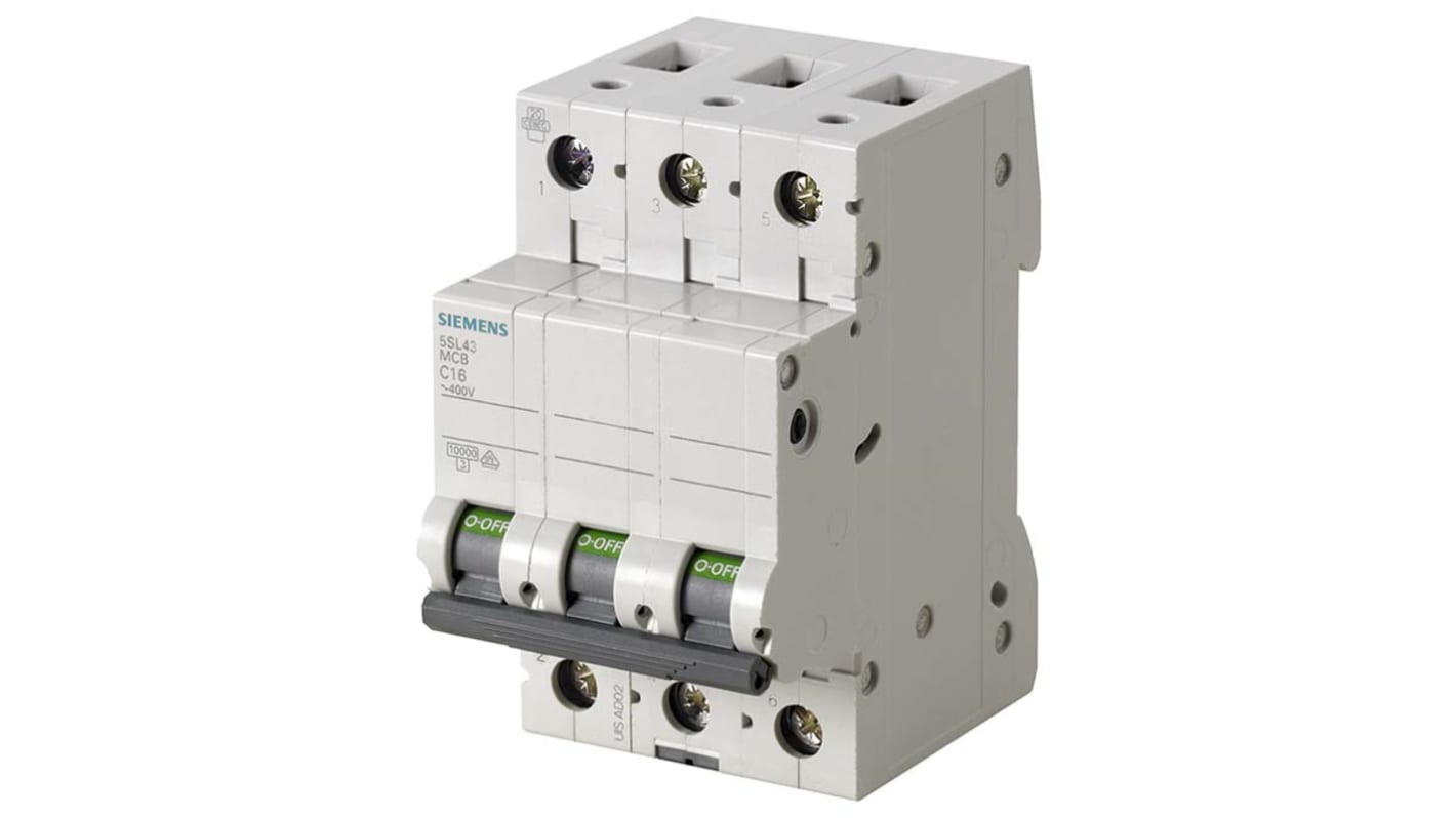 Disjoncteur Siemens 5SL4 3P, 32A, pouvoir de coupure 10 kA, montage rail DIN