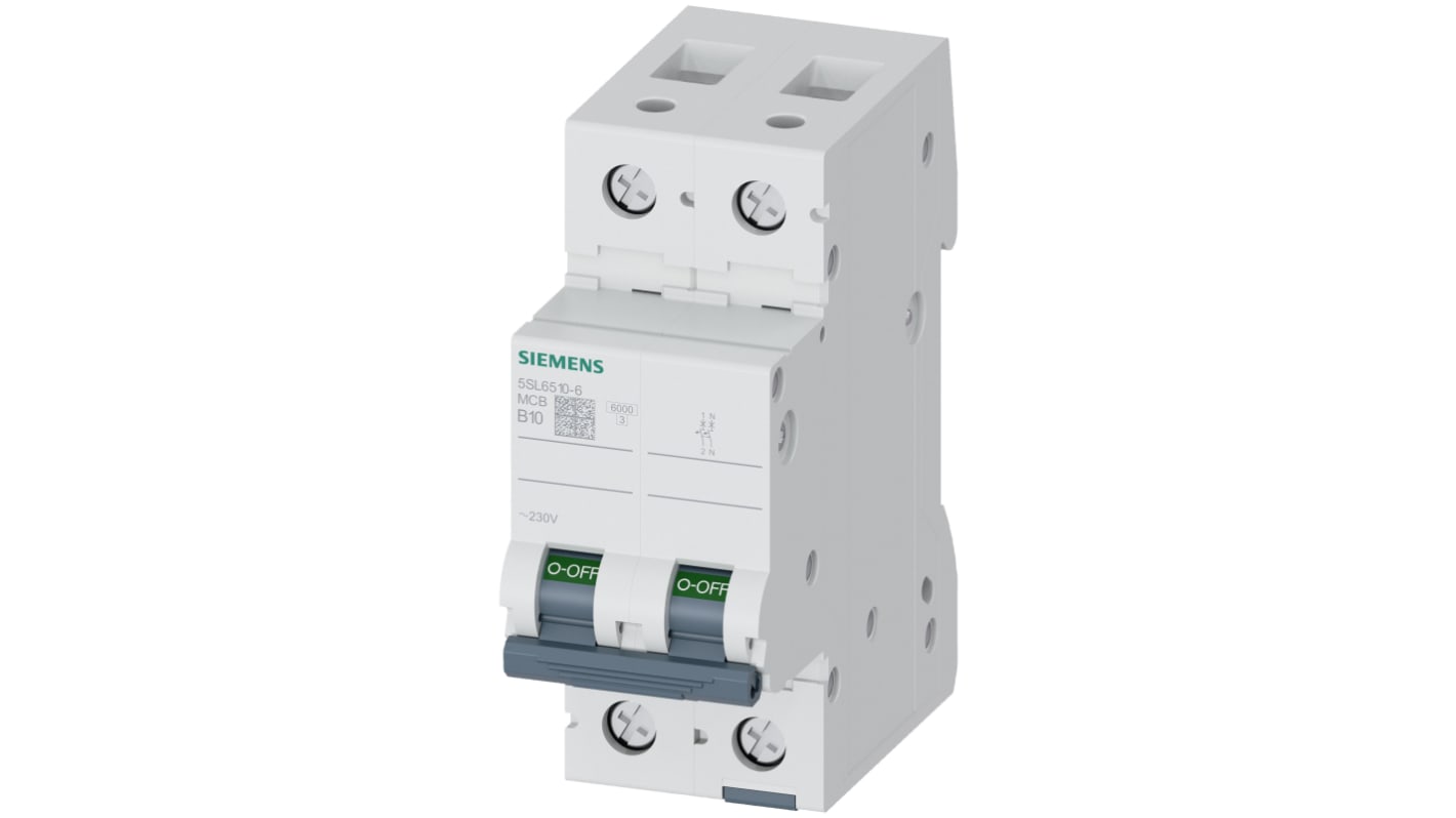 Siemens SENTRON 5SL6 MCB, 1P+N, 10A Curve B, 6 kA Breaking Capacity