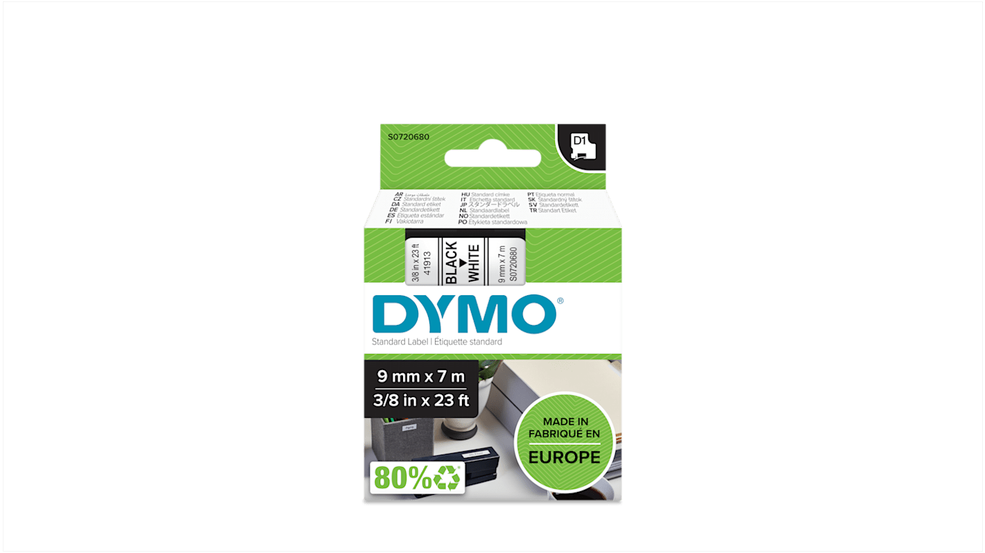 Nastro per etichettatrici Dymo 9 mm x 7 m Nero su Bianco