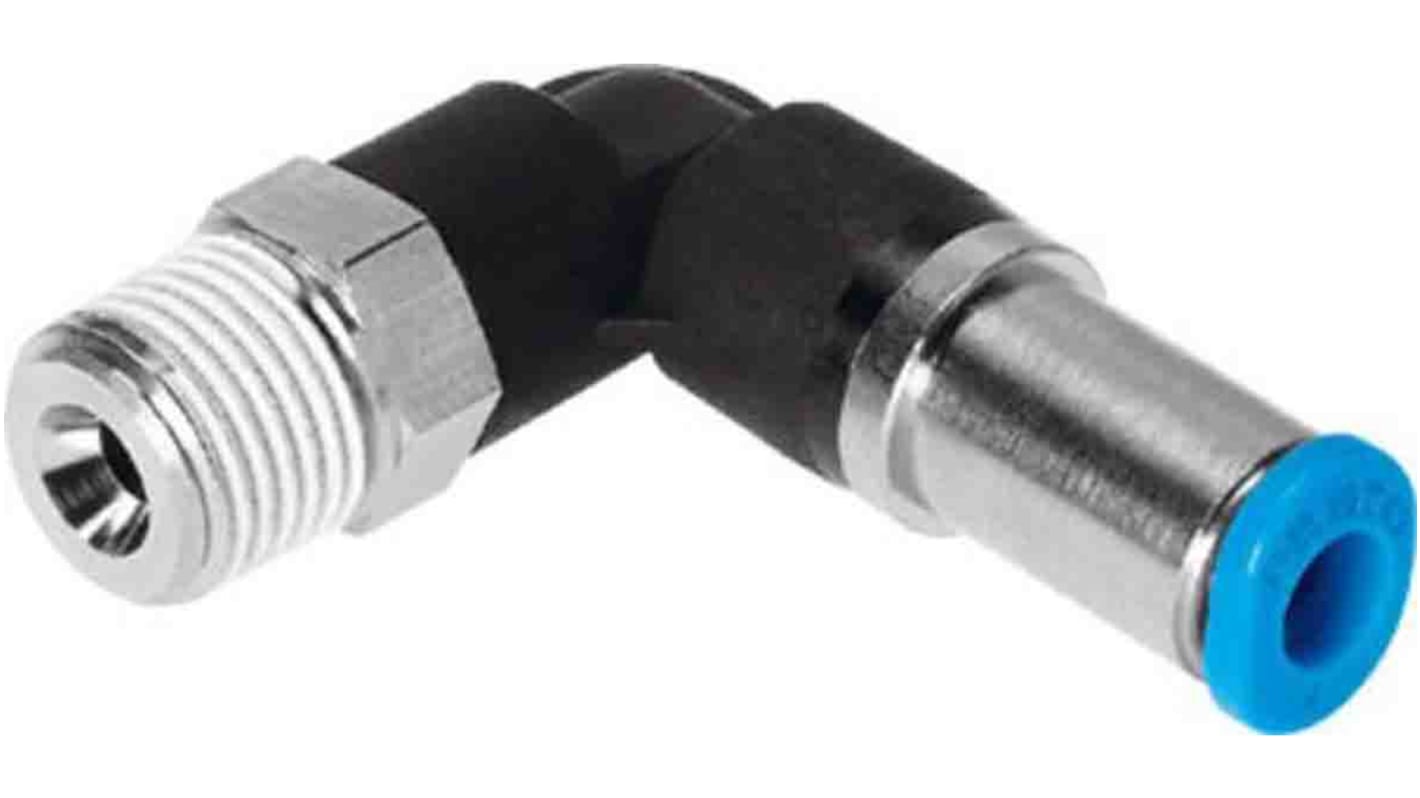 Festo Elbow Threaded Adaptor, R 1/4 Male to Push In 6 mm, Threaded-to-Tube Connection Style, 153431