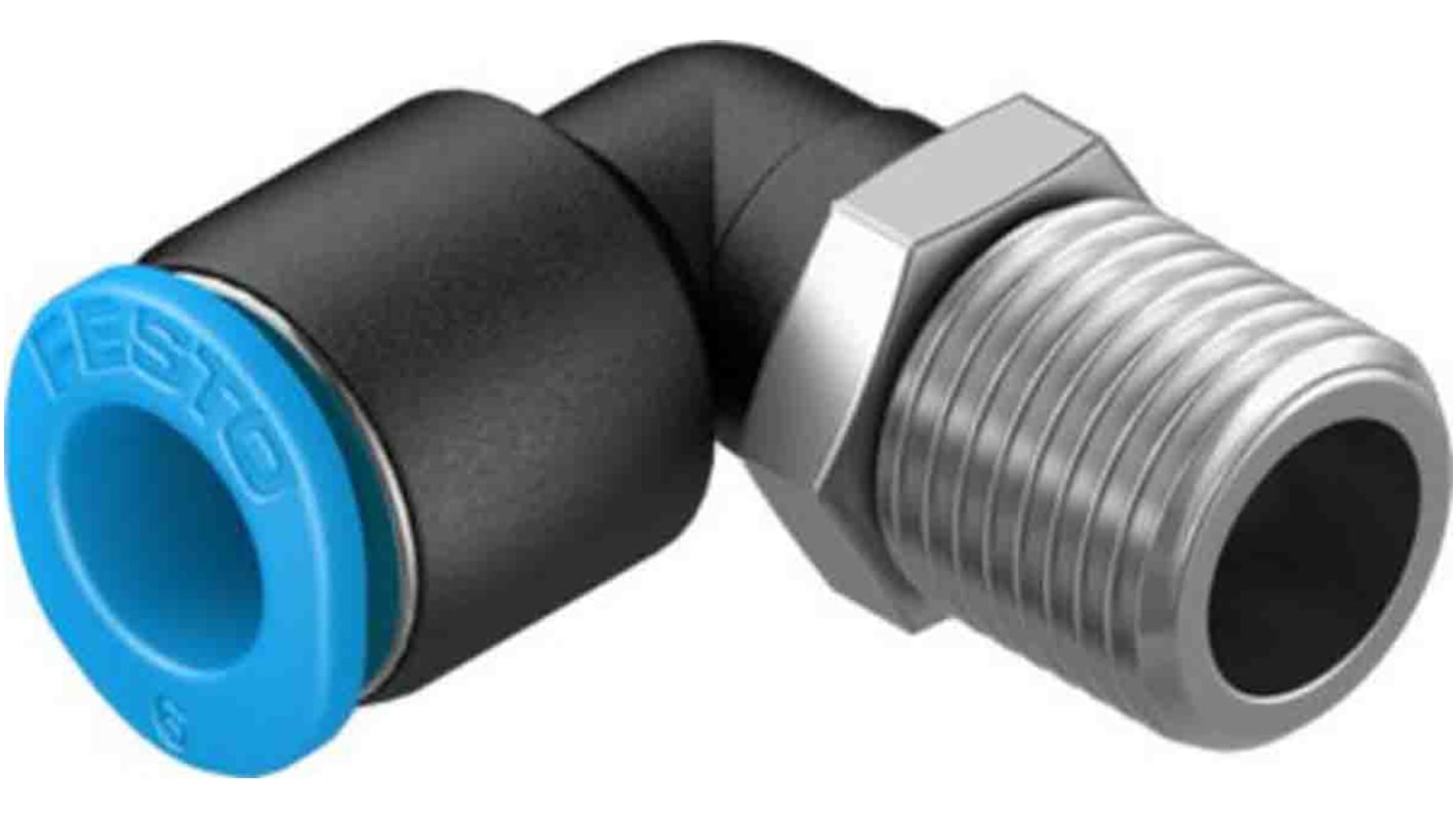 Festo Elbow Threaded Adaptor, R 1/8 Male to Push In 6 mm, Threaded-to-Tube Connection Style, 130765