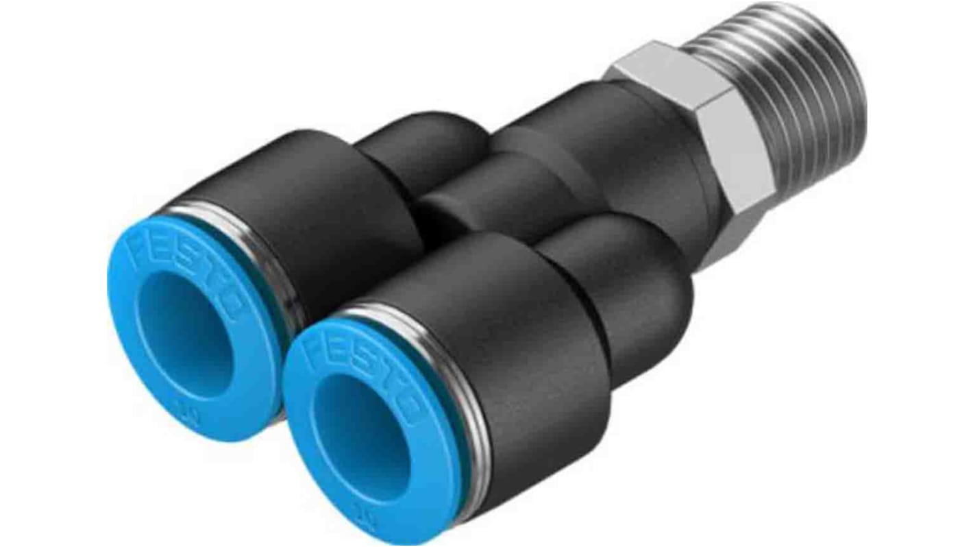 Festo Y Threaded Adaptor, Push In 10 mm to Push In 10 mm, Threaded-to-Tube Connection Style, 153144