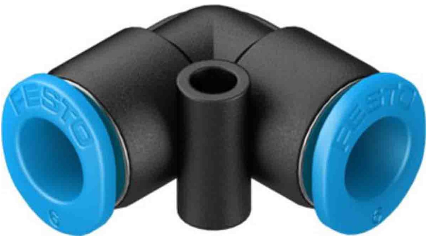 Racor neumático Festo QSML, Adaptador de tubo a tubo acodado, con. A Encaje a presión, 6 mm, con. B Encaje a presión, 6