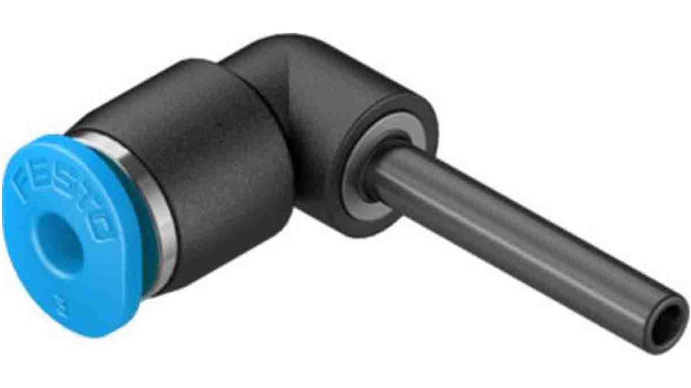 Racor neumático Festo QSML, Adaptador de tubo a tubo acodado, con. A Encaje a presión, 3 mm, con. B Encaje a presión, 3