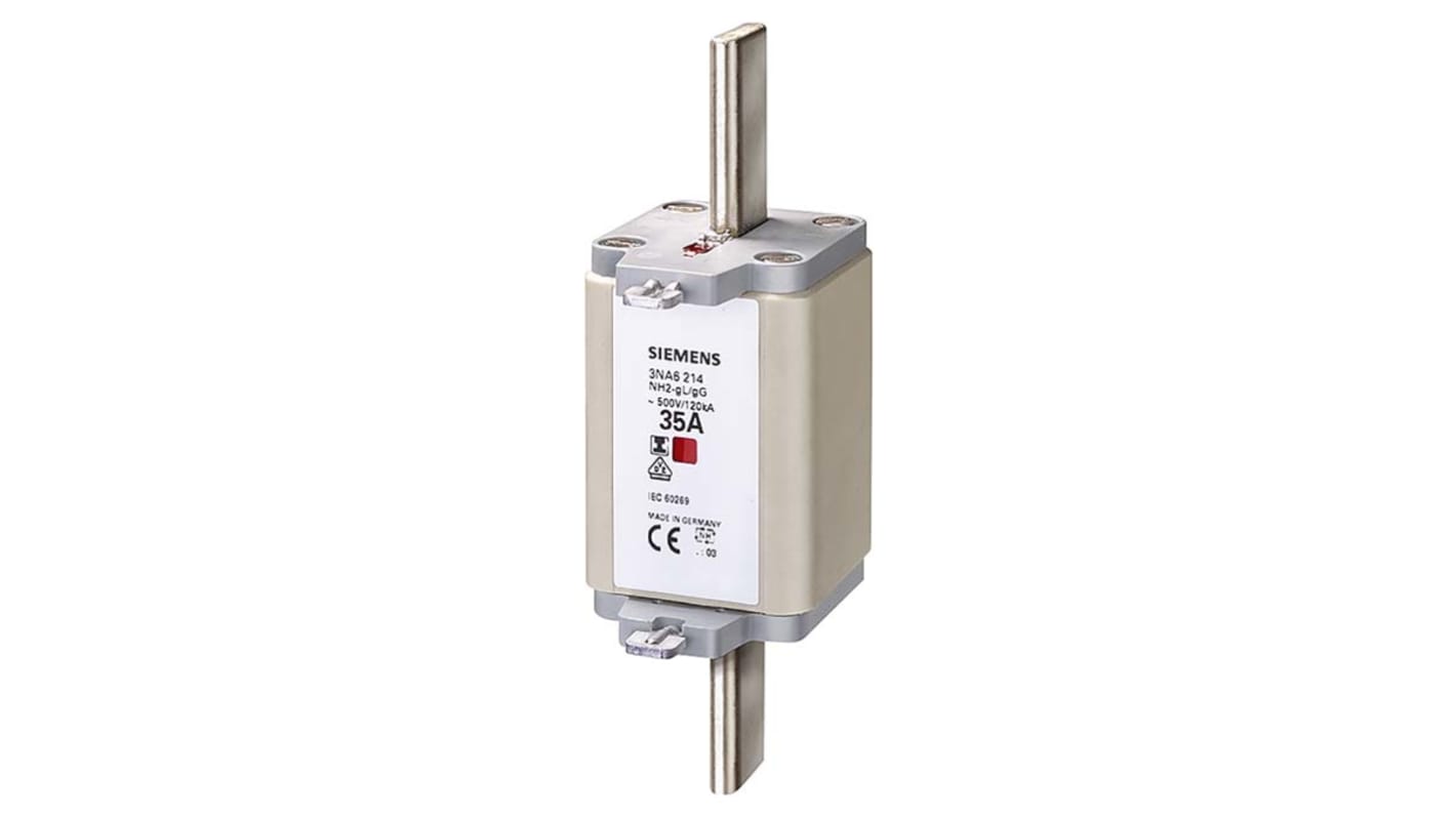 Fusibile con linguette centrate, Siemens, 125A, fusibile NH2 con velocità F, standard IEC 60269, cat. gG 500V ca