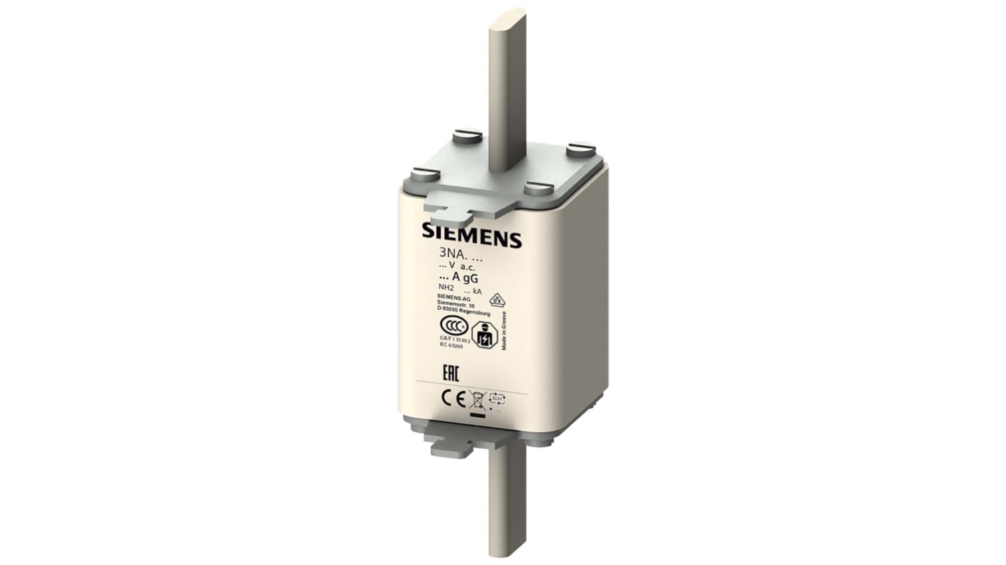 Fusibile con linguette centrate, Siemens, 35A, fusibile NH2 con velocità F, standard IEC 60269, cat. gG 500V ca