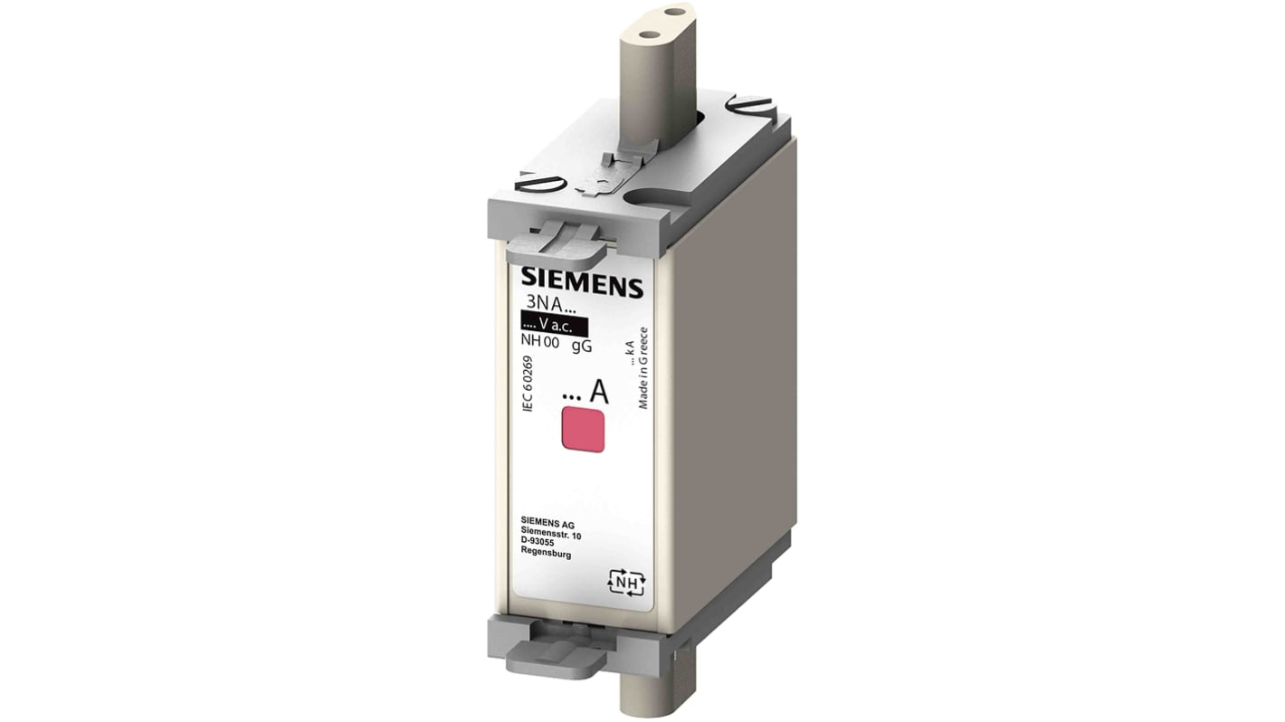 Fusibile con linguette centrate, Siemens, 100A, fusibile NH000 con velocità F, standard IEC 60269, cat. gG 400V ca