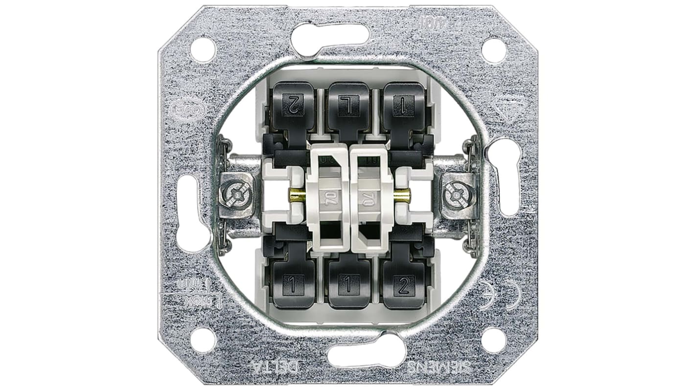 Siemens Delta Lichtschalter, Schraube-Montage IP 20, 1-teilig, 2 Wege 10A, 250V, Metall