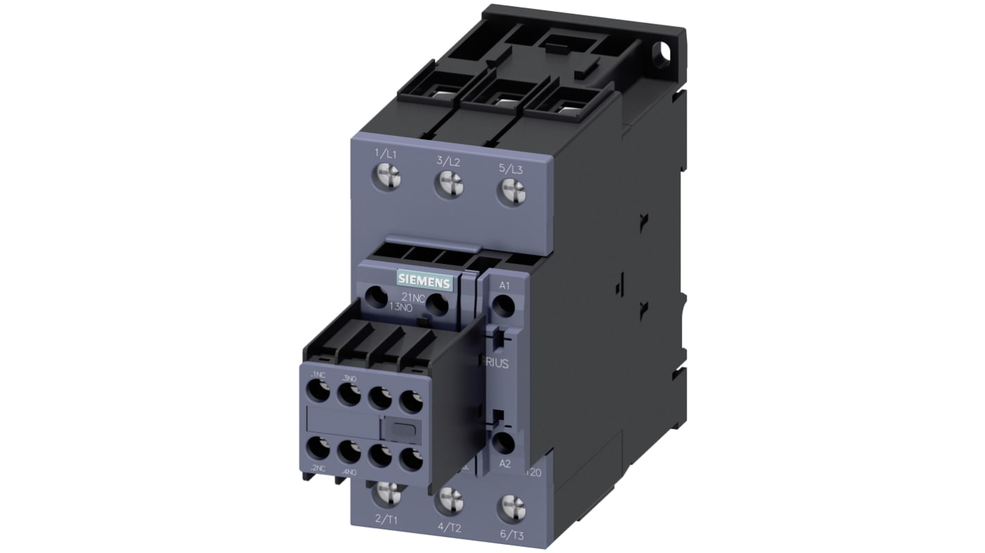 Siemens SIRIUS Reversing Contactor, 230 V ac Coil, 3-Pole, 80 A, 37 kW, 2NO + 2NC