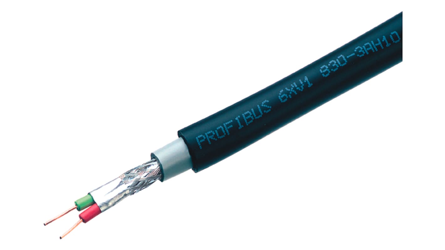 Cable de datos apantallado Profibus Siemens 6XV1830 de 2 conductores, 91,6 mm², long. 20m, Ø ext. 8mm, funda de PVC