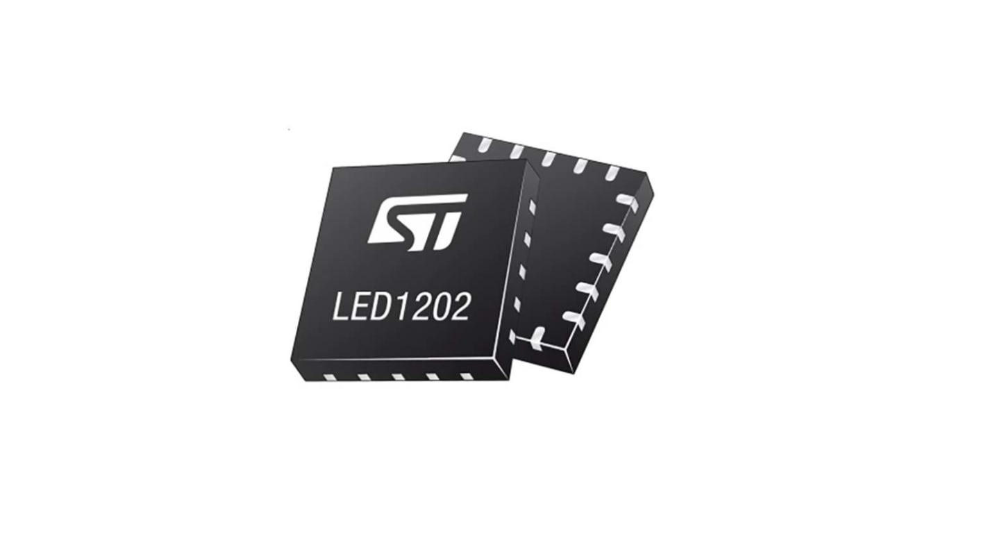 STMicroelectronics LED1202QTR LED Driver IC, -0.3 V → 6 V 20μA 20-Pin QFN