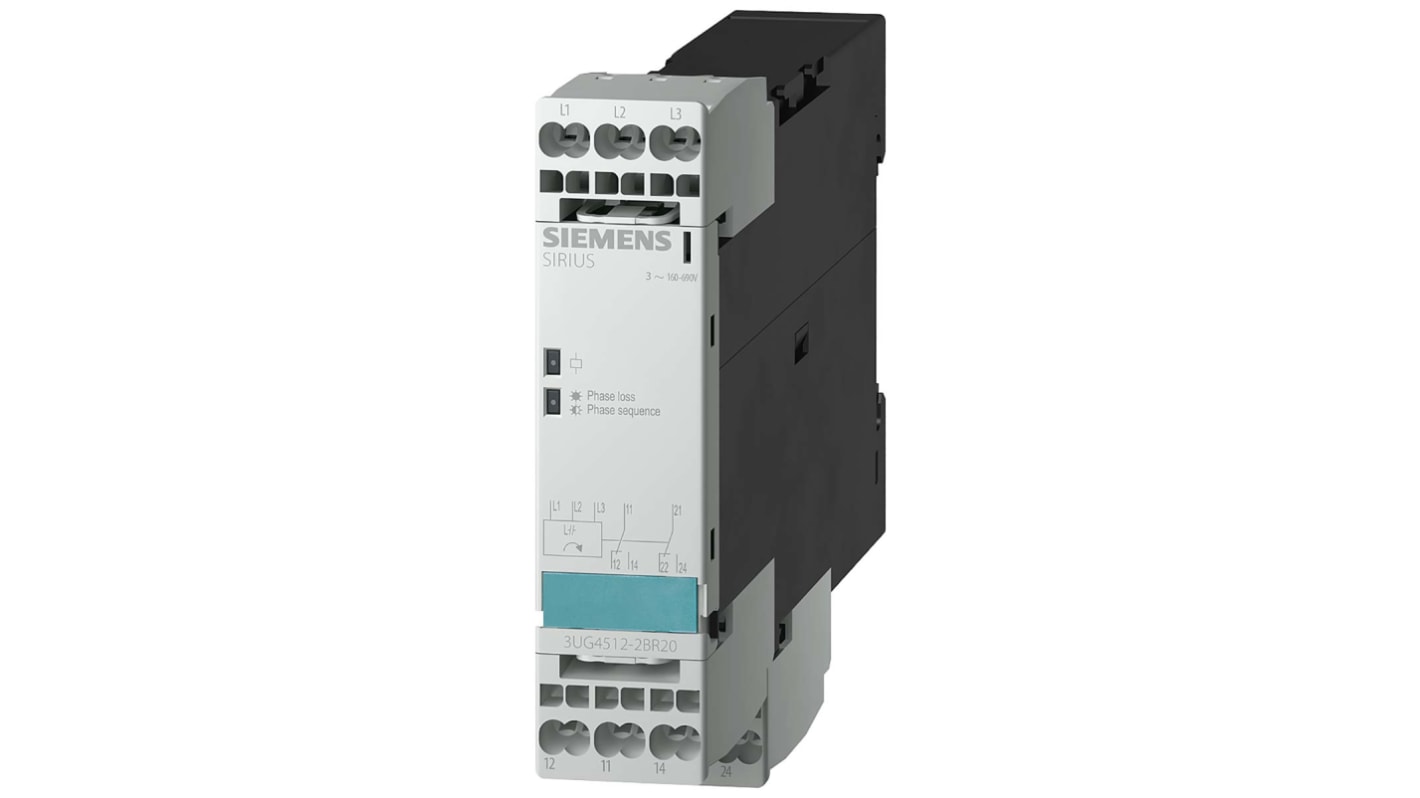 Relé de supervisión de Fase Siemens serie 3UG4, DPDT, 3 fases, para carril DIN