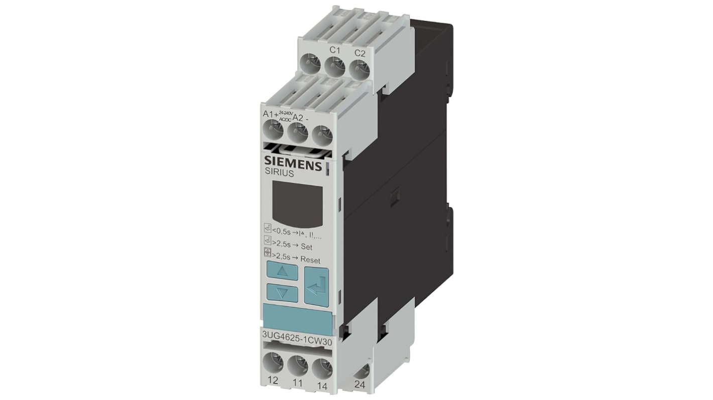 Relé de supervisión de Corriente Siemens serie 3UG4, DPDT, 3 fases, para carril DIN