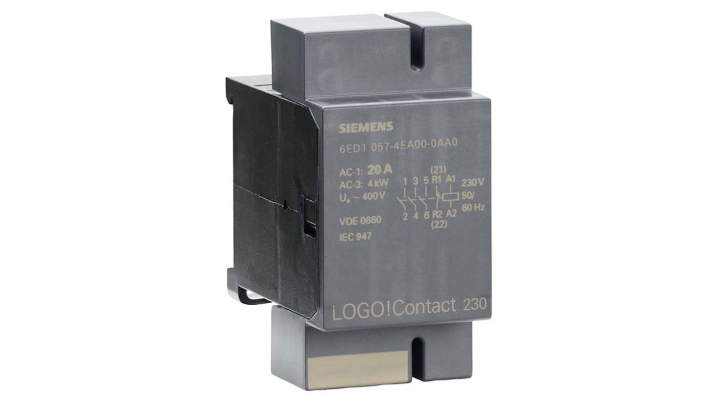 Siemens Contactor, 230 V ac Coil, 3-Pole, 20 A, 4 kW, 3NO + 1NC